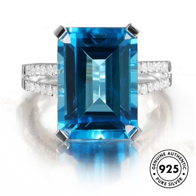 Cincin Sterling Silver 925 Dengan Batu Topaz Aquamarine 18k Untuk Wanita