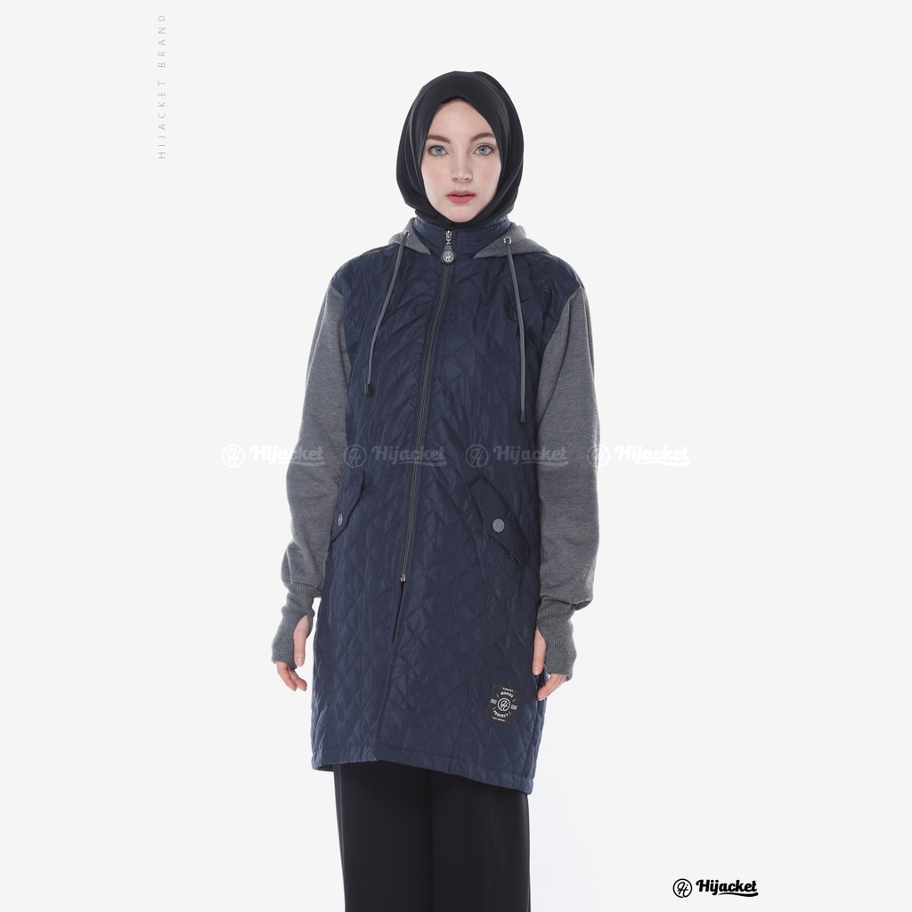 Jaket Wanita Muslimah Jacket Hijab Panjang Hoodie Hijabers Hangat Tebal Murah Hijacket Graciella COD-NAVY