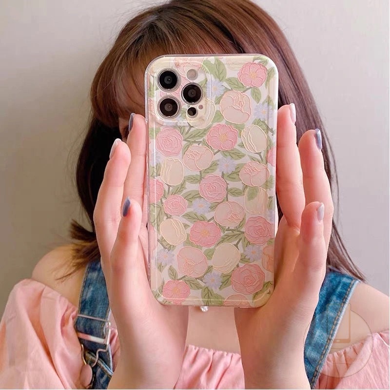 Casing Softcase Tpu Iphone 11 12 Pro Max 6 6s 7 8 Plus Xr Xs Max X 11 Pro Max Motif Bunga Mawar Pink