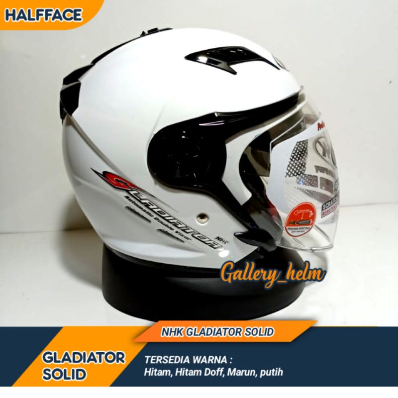 Jual Helm Nhk Gladiator Solid Putih Helm Nhk Half Face Double Visor Shopee Indonesia