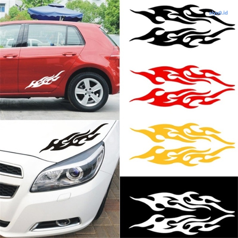 2pcs Stiker Vinyl Motif Api Untuk Dekorasi Kap Mesin Mobil/Motor Universal