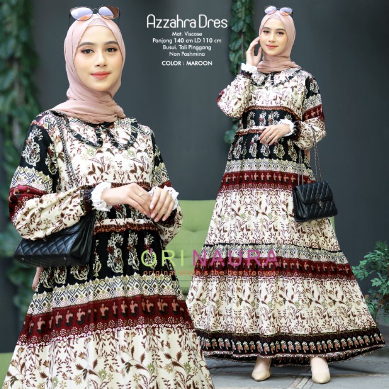 Gamis Azzahra Dress By Ori Naura Bahan Premium Viscose