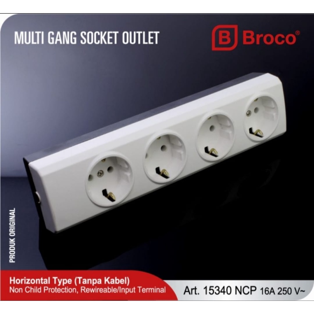 Stop Kontak 4 Lubang Broco~Stop Kontak 4 Lubang Arde Broco~Putih~OB~SNI
