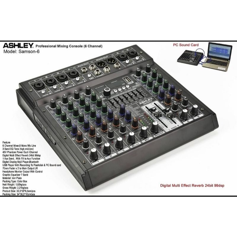 Mixer ASHLEY SAMSON6 SAMSON-6 Mixer Audio 6 Channel Original