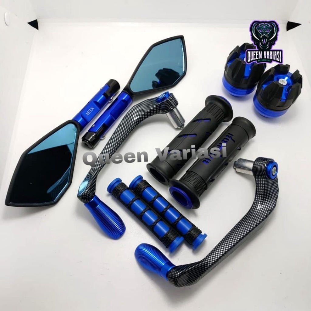 Paket Variasi Motor 5 Item Proguard Karbon Sabit Spion V2/V5 Tomok Handgrip Domino Karet Handle Rem Jalu As Roda Depan Untuk Semua Motor-1