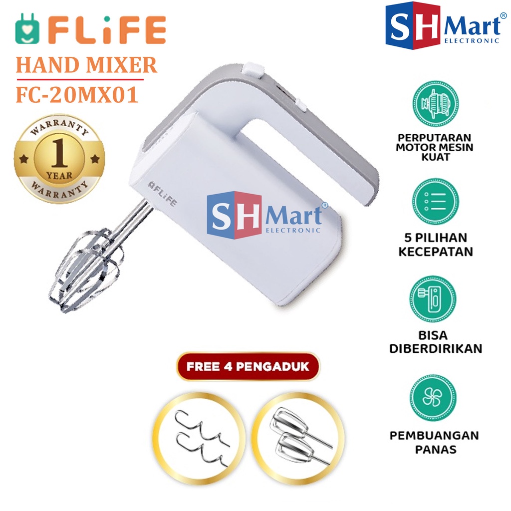 FLIFE HAND MIXER FC20MX01 / FC-20MX01 200 Watt 5 SPEED (MEDAN)