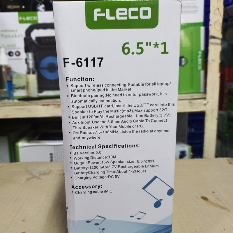 FLECO Speaker Wireless Bluetooth Portable FL-6117 FL6117 FL 6117 + Bonus Mic Karaoke