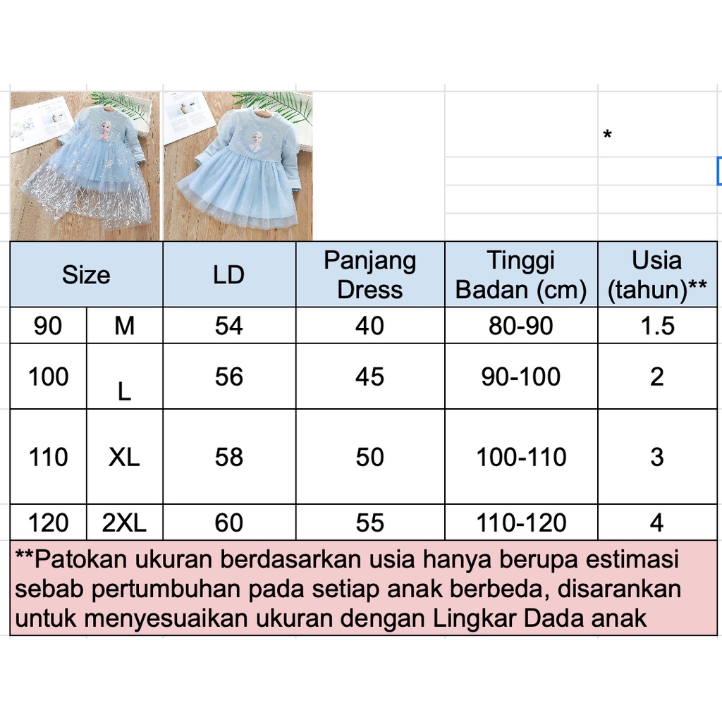 Dress Anak Perempuan Princess Elsa Frozen / Dress Anak Import / Dress Unicorn / Terusan Anak Cewek