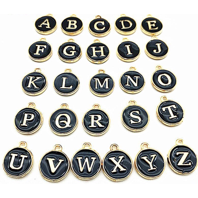 1Pcs Letter Epoxy Alphabet A-Z Charms Initial Letter Bracelet Jewelry Black