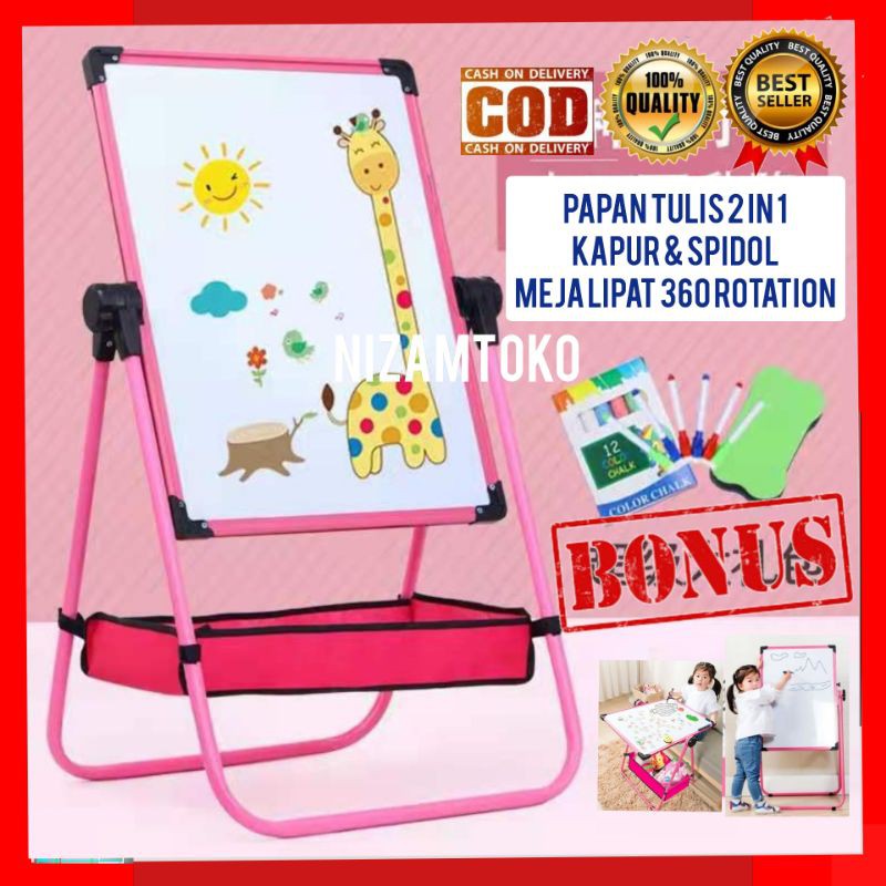 

Papan Tulis 2 in 1 Premium - 2 Sisi Magnektik - Putar 360 Derajat Whiteboard