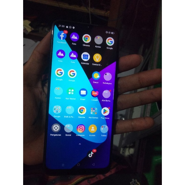 jual lcd+frame original jg normal copotan hp realme 5