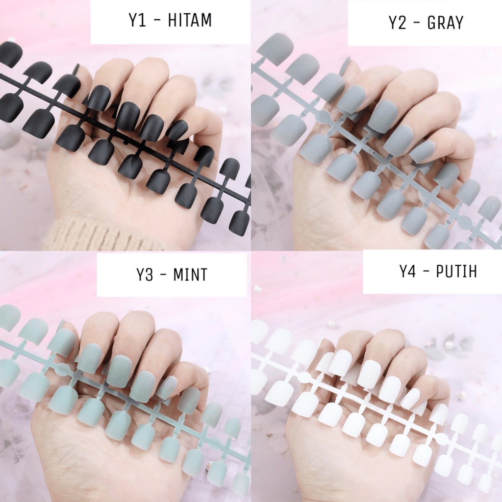 KUKU PALSU FAKE NAILS MATTE SQUARE SHOURT STYLE  24PCS Y SERIES