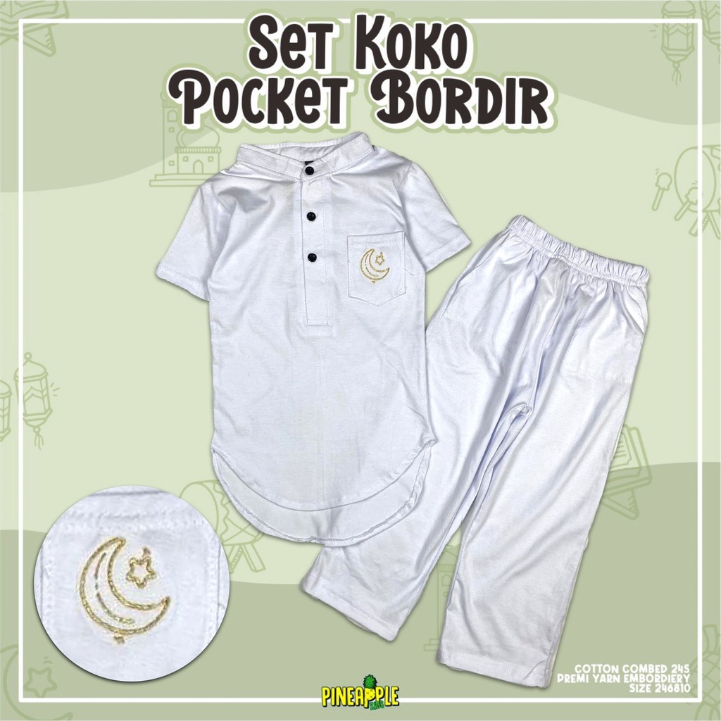 Setelan Koko Pocket Bordir Pineapple Kids Original Kurta Anak Super Premium