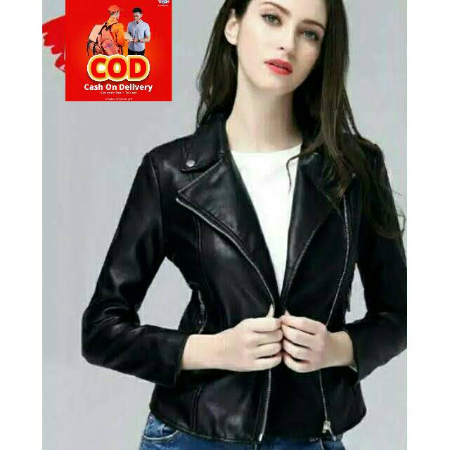 Jaket kulit murah  terlaris elegan harga terbaru jaket kulit wanita polos hitam