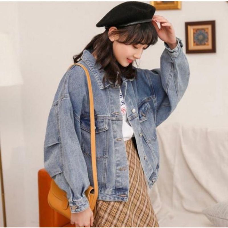 Jaket Crop Jeans Back Button Korean Style Biondy Cindy Melia Ji Hyun Olivia Zilva