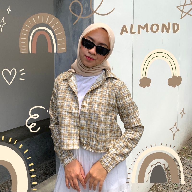 Emma top tartan / kemeja crop Tartan / kemeja kotak crop-F