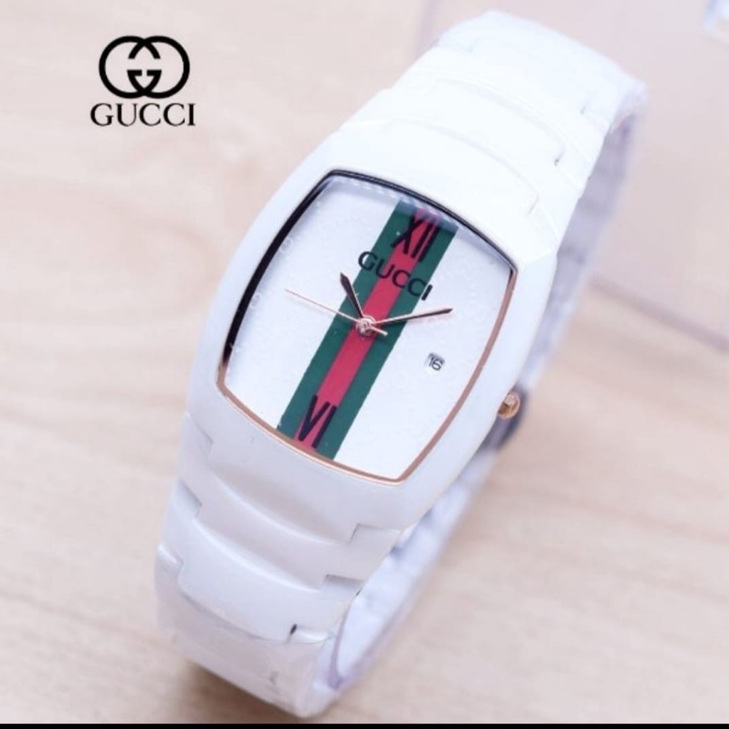 JAM TANGAN WANITA GUCCI TANGGAL AKTIF STRAP KERAMIK - JAM TANGAN WANITA KERAMIK GUCCI KOTAK