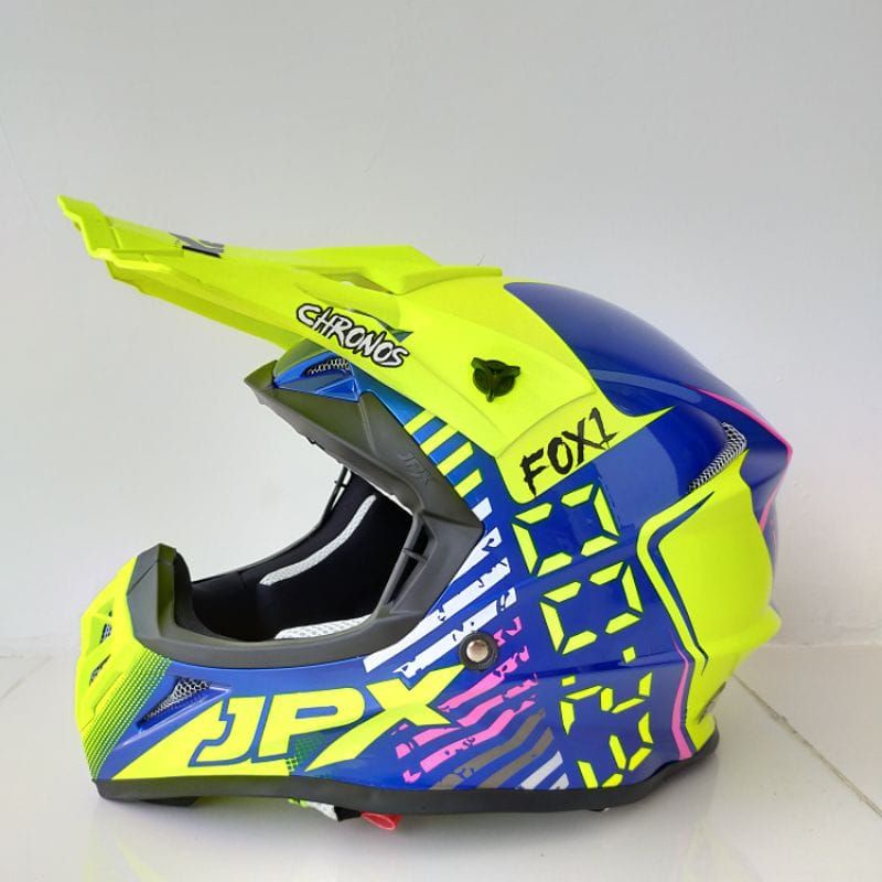 HELM JPX CROSS X23 CHRONOS BLUE YELLOW GLOSS HELM CROSS JPX CHRONOS BIRU HELM TRAIL SUPERMOTO JPX