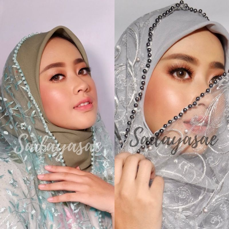 SLAYER PENGANTIN AKAR MUTIARA PREMIUM FULL PAYET MEWAH / HIJAB PENGANTIN PREMIUM / KERUDUNG AKAD