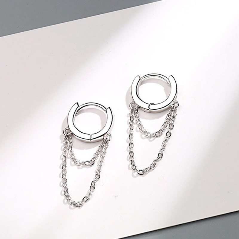 Anting Hoops Rantai Bahan Metal Warna Silver / Gold Serbaguna Untuk Wanita