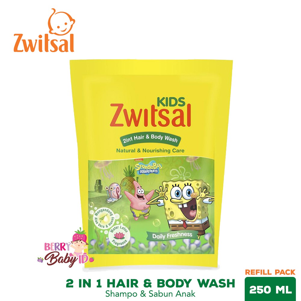 Zwitsal Kids 2in1 Hair &amp; Body Wash Spongebob Sabun &amp; Shampo Anak Refill Berry Mart