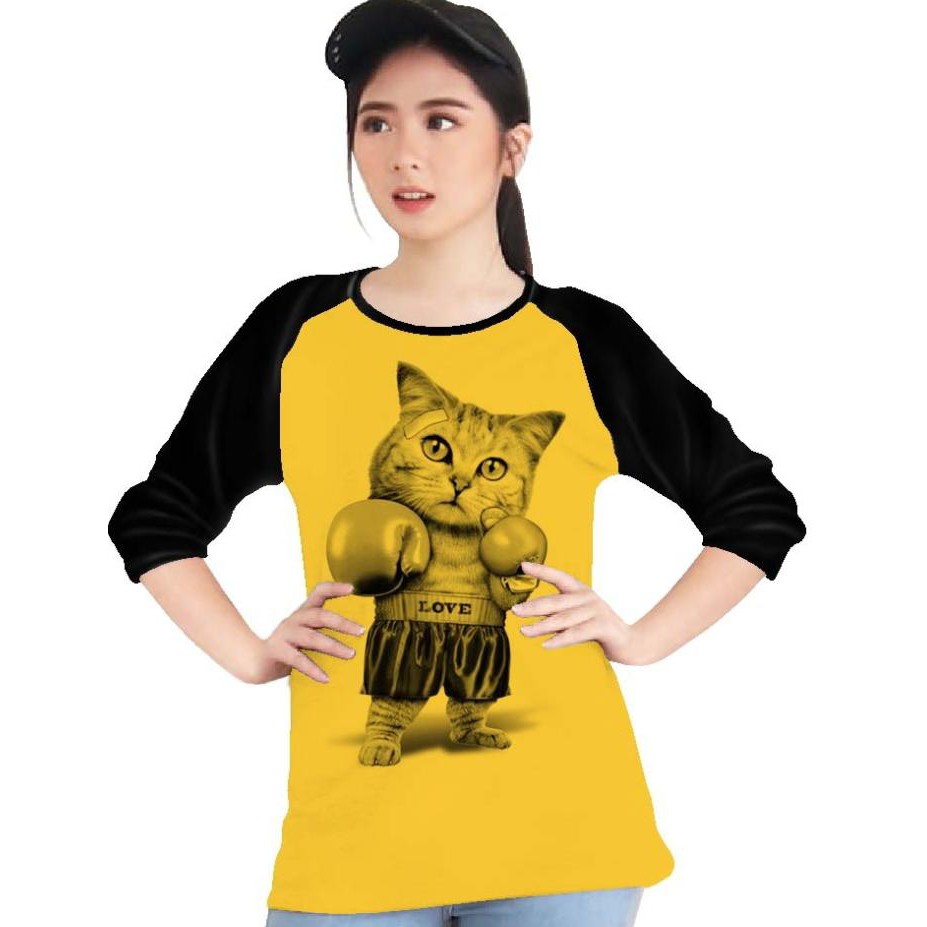 Kaos Raglan (K.BOXING)/Kaos Wanita Lengan 3/4/ Kaos Wanita/ Kaos Cowok/ Kaos Oblong/Misty