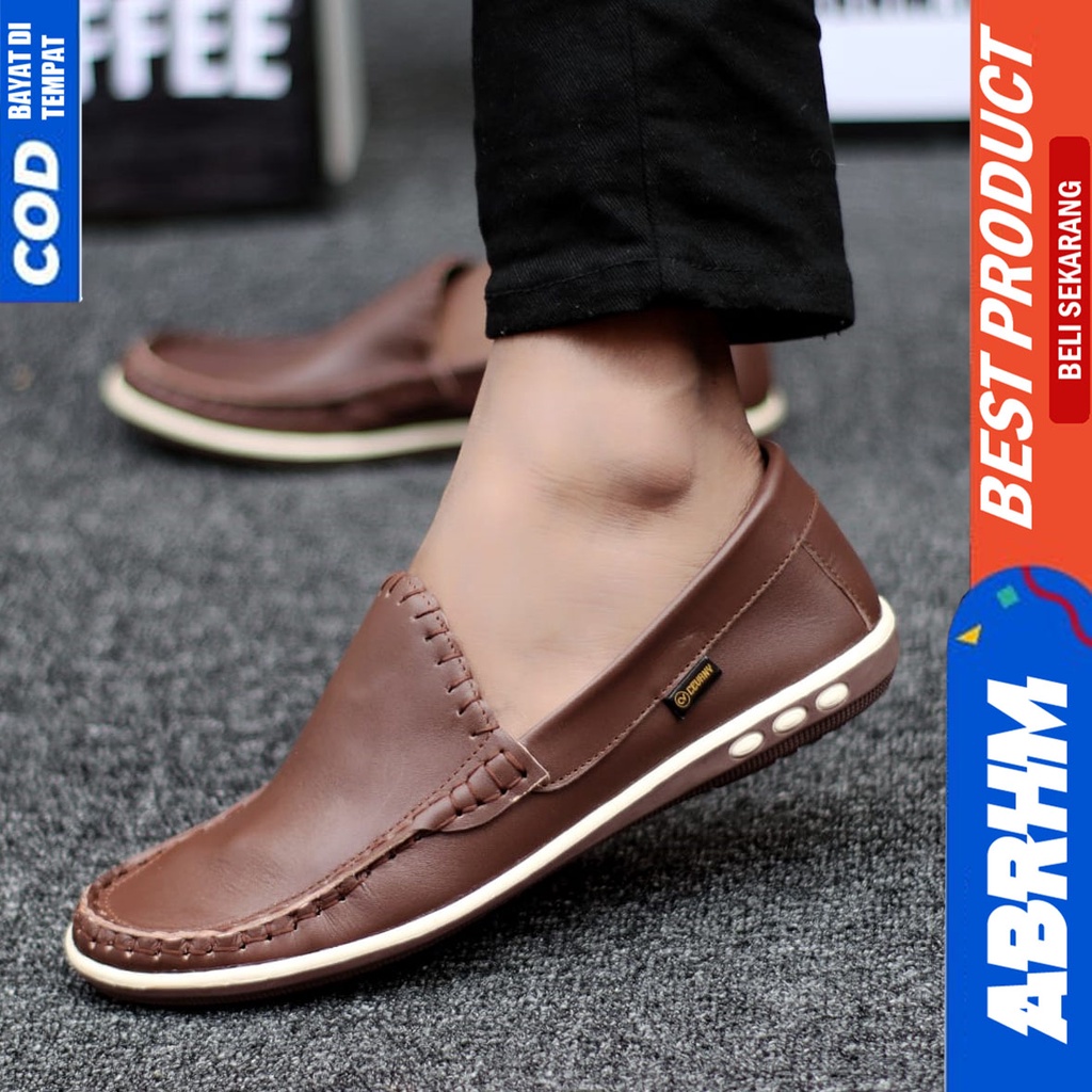 Sepatu Formal Pantofel Kulit Asli Kerja Pria Hitam ABRHM MYHT