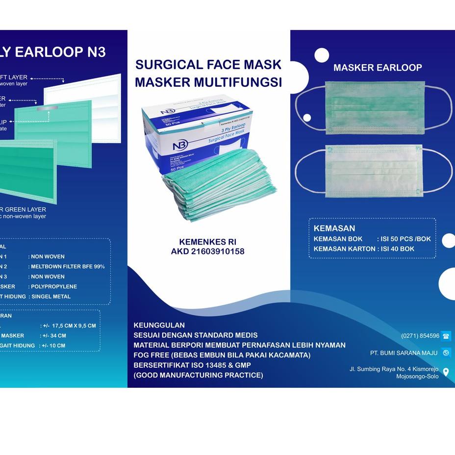[SKU : 0SF] MASKER MEDIS MASKER EARLOOP N3 SURGICAL FACE MASK TANPA PENGAIT