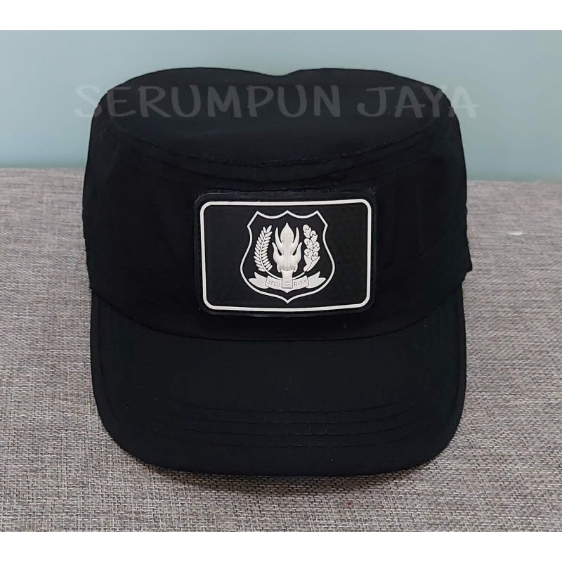 TOPI KOMANDO SECURITY LOGO PUTIH - TOPI KOMANDO SECURITY LOGO PUTIH VELCRO HITAM 2 PATCH