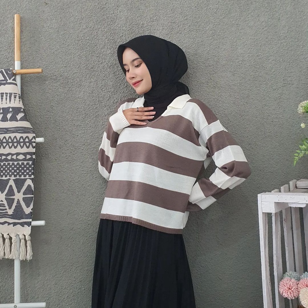 [RAMADHAN SALE] Sweater Rajut Crop Fuji Knit Zebra V Neck Oversize Korean Style Premium Trendy