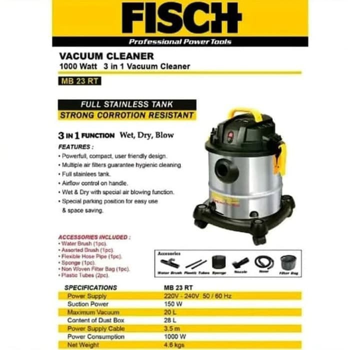 Fisch MB23RT Vacuum Cleaner 1000 Watt 3 in 1 - Vakum Mesin Sedot Debu