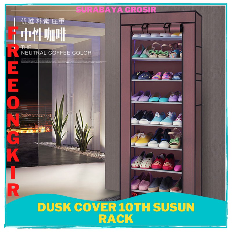 TERLARIS Dusk Cover 10th Susun Rack Rak Sepatu Kain Shoe Sandal Shoes Amazing Surabaya Grosir