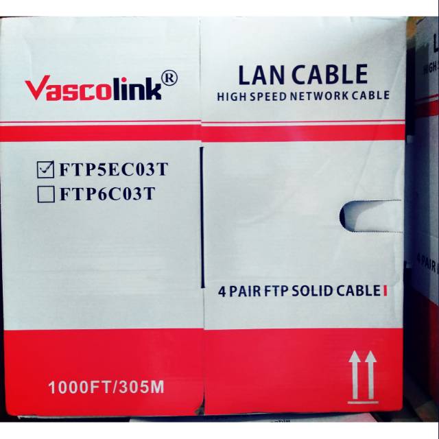 KABEL LAN OUTDOOR FTP CAT5E VASCOLINK SIAP PAKAI sudah dicrimping RJ45 metal dan karet biru Harga Per Meter