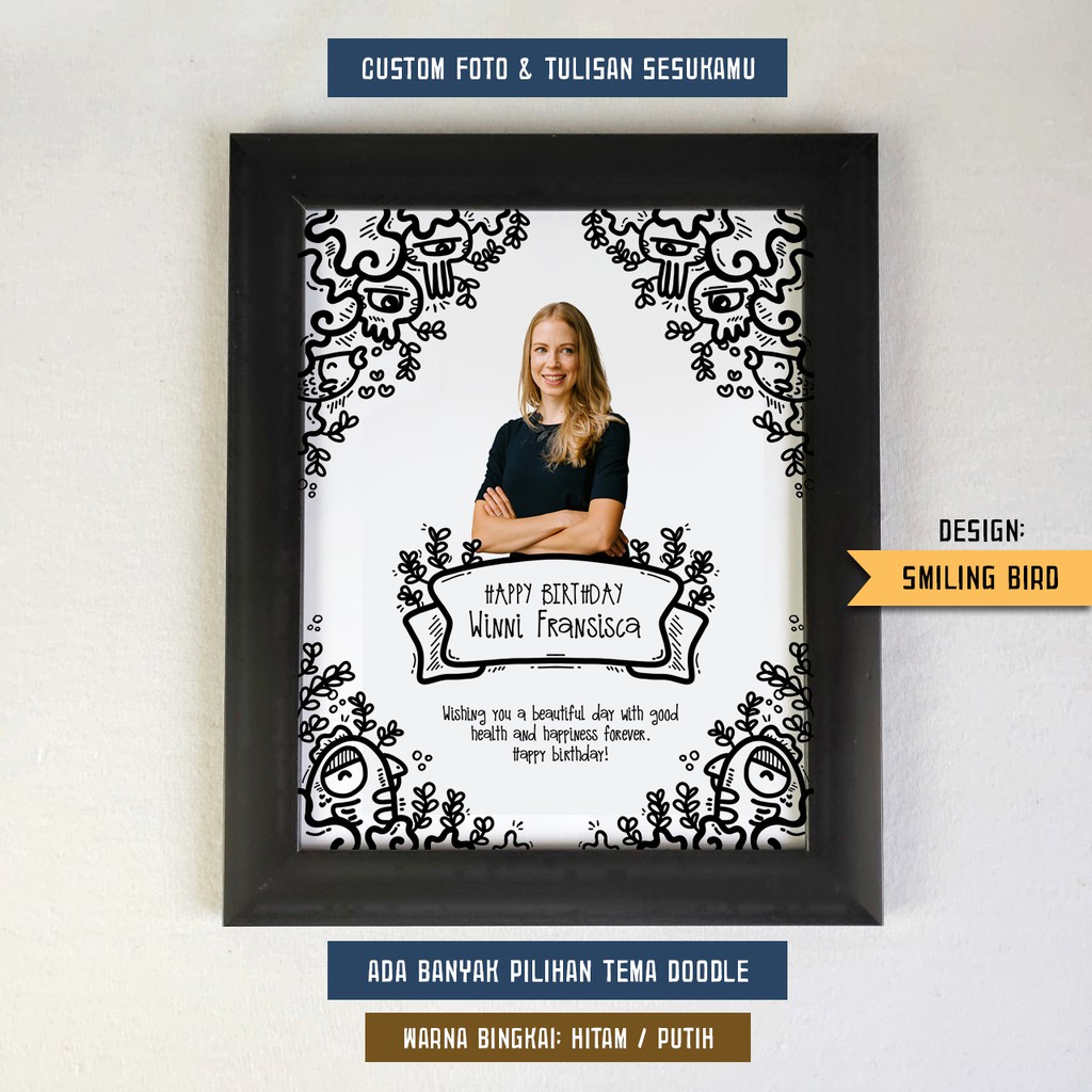Custom Kado Wisuda Foto 8R Doodle Art + Bingkai Ulang Tahun Wedding Hadiah Pernikahan Birthday Unik
