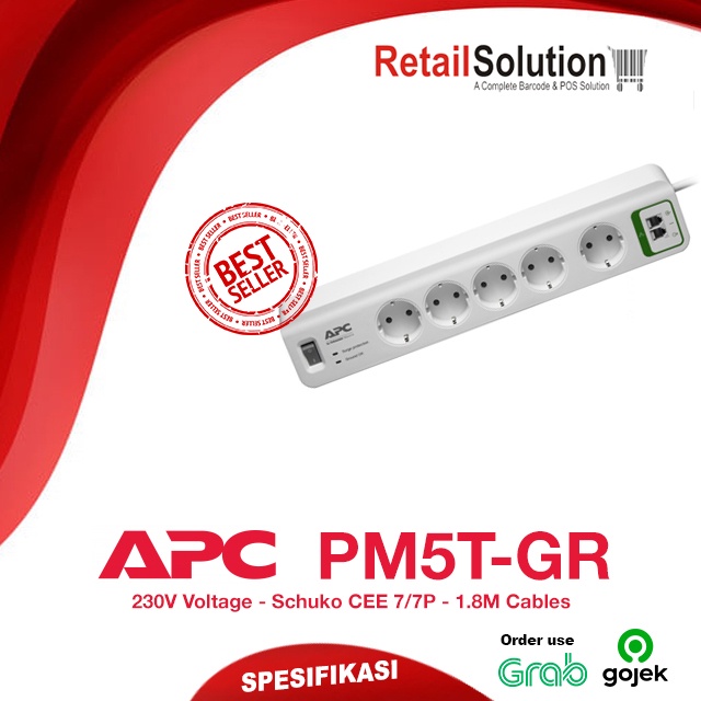 Stopkontak APC PM5TGR PM5T-GR Surge Protector - 5 Outlet 2300W SNI