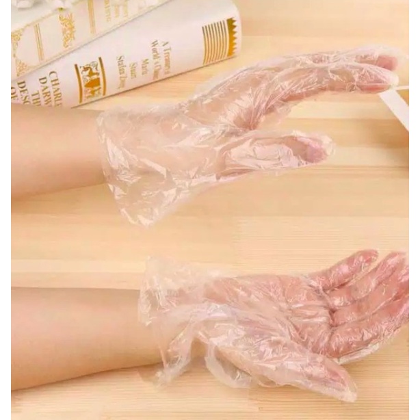 JT - Sarung Tangan Plastik Isi 100Pcs Disposable Plastic Gloves Sekali Pakai Bening Polos Transparent