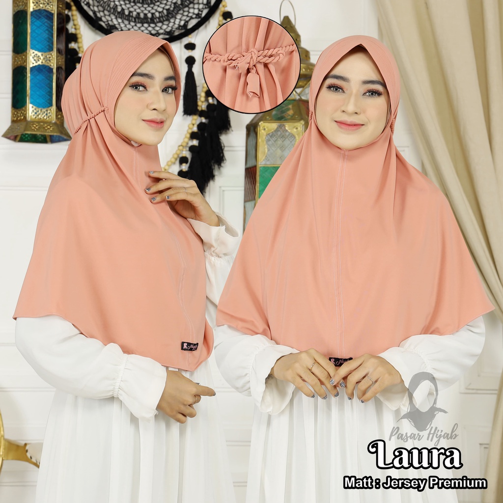 Kerudung Instan Tali Kepang LAURA Hijab Instan Jersey Premium Hijab Terbaru Pasar Hija'b