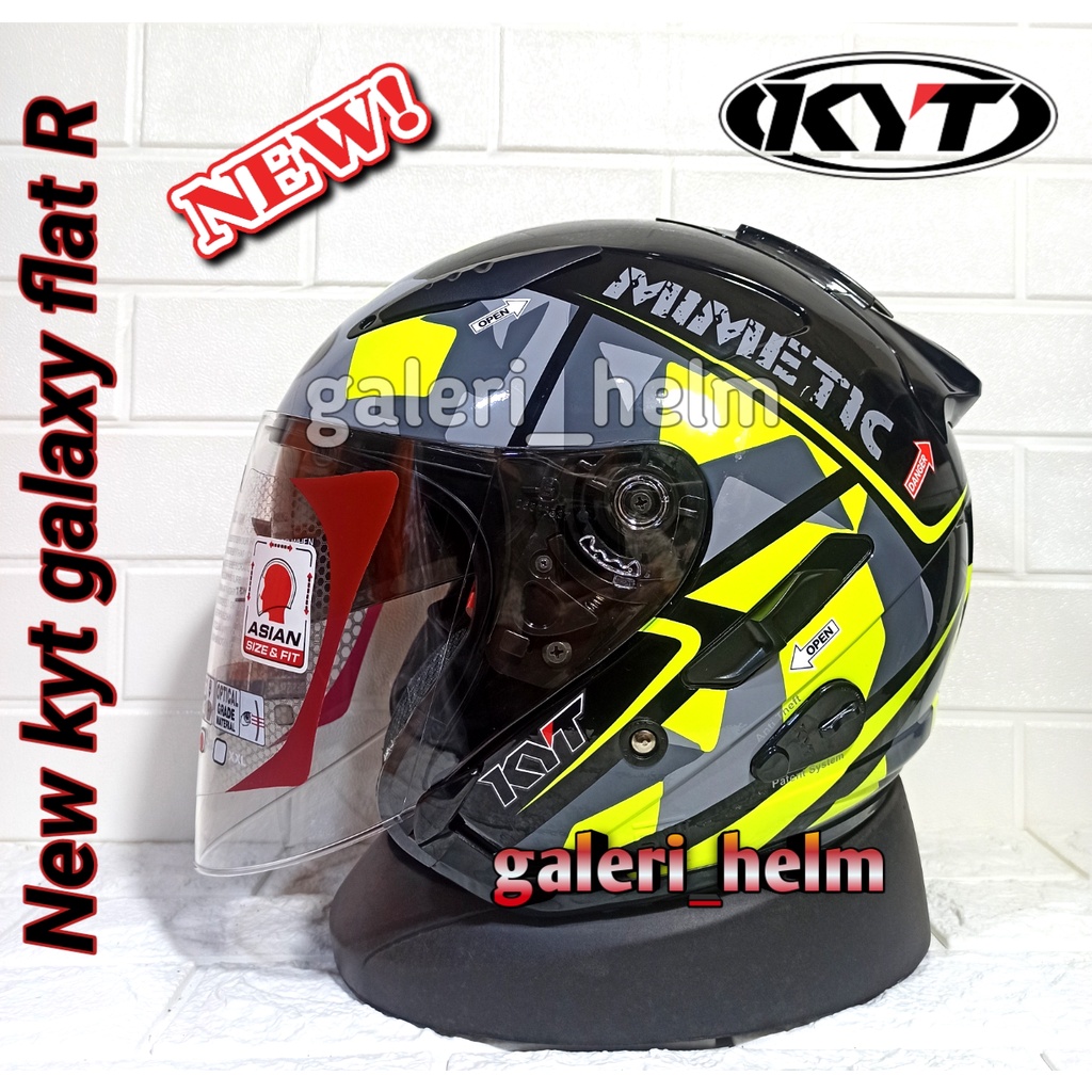 HELM KYT GALAXY SLIDE #4 BLACK YELLOW FLUO DOUBLE VISOR HALF FACE