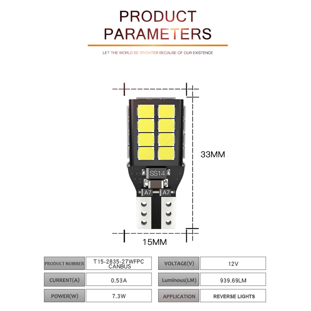 2pcs Lampu LED 921 912 W16W T15 Canbus Error Free 12-24V Warna Putih Untuk Parkir Mobil