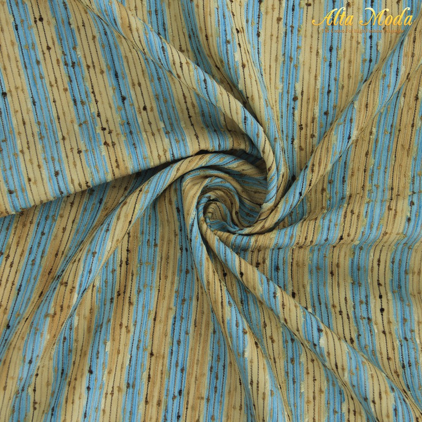 

Alta Moda Kaftan Jacquard Berserat Gradasi Kuning Biru Bergaris (1M)