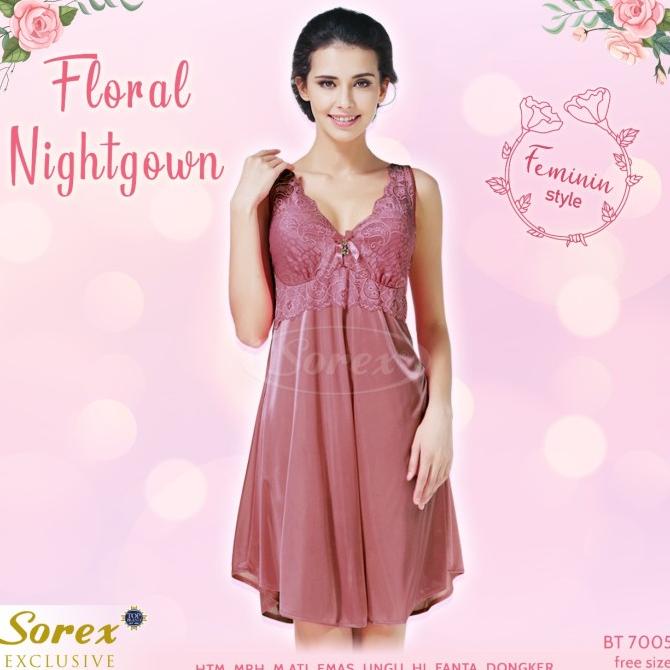 Sorex Lingerie Baju Tidur Premium Satin Look Floral Brukat 7005