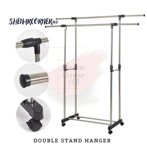 SHENAR RAK GANTUNGAN BAJU SERBAGUNA PORTABLE  UNIK / STAND HANGER BAJU TOPI TAS /JEMURAN GANTUNG /DOUBLE STAND HANGER,SHENARCORNER168