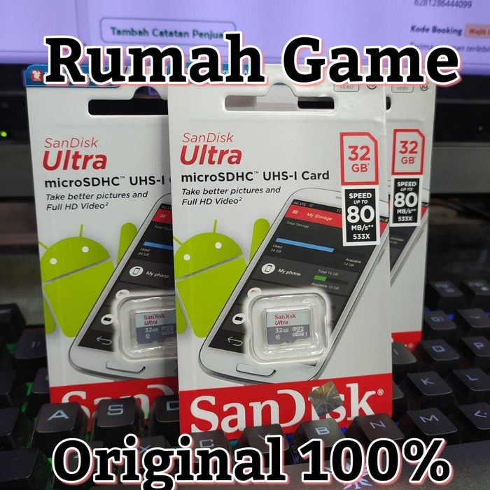 Micro SD Sandisk 32Gb Original Garansi Resmi Speed 80mbps MMC Card Hp