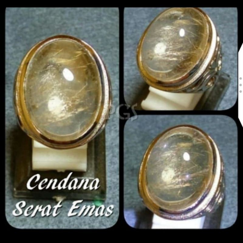 cincin batu cendana serat emas natural akik