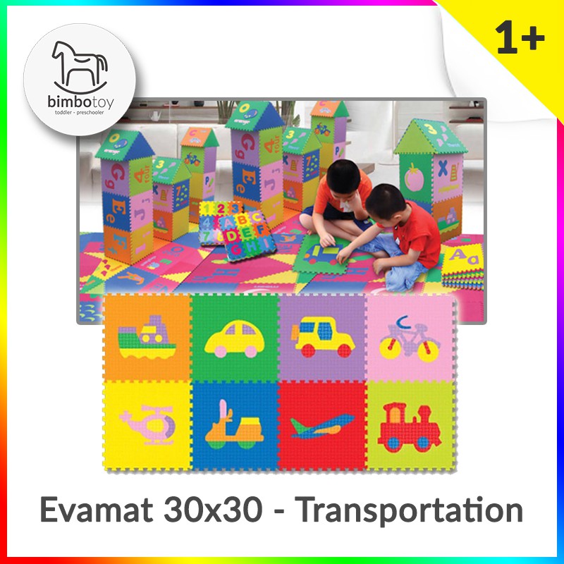 Bimbozone - Karpet Puzzle Evamat Transportasi | Evamat 30x30cm UNIMATS - Transportation