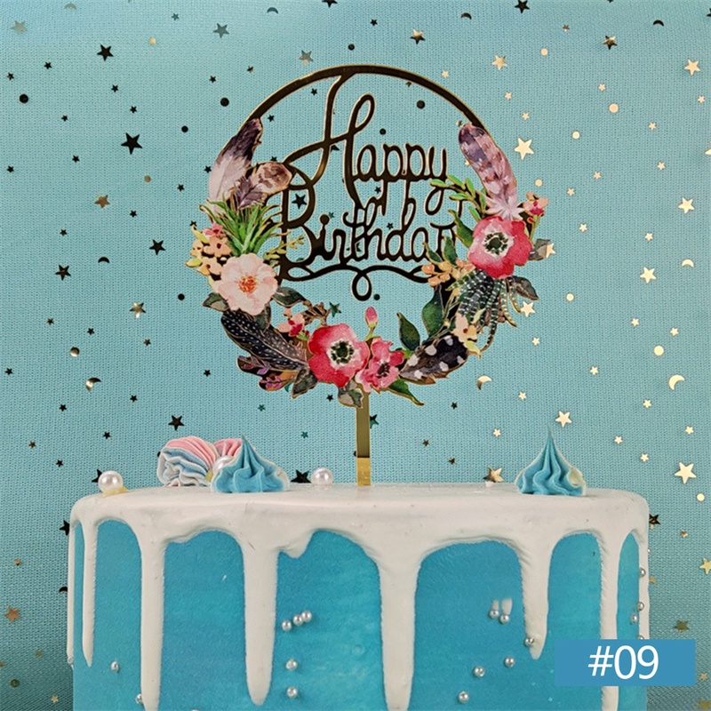 Tk 1pc Hiasan Topper Kue Ulang Tahun / Anniversary Motif Tulisan Happy Birthday Bahan Akrilik