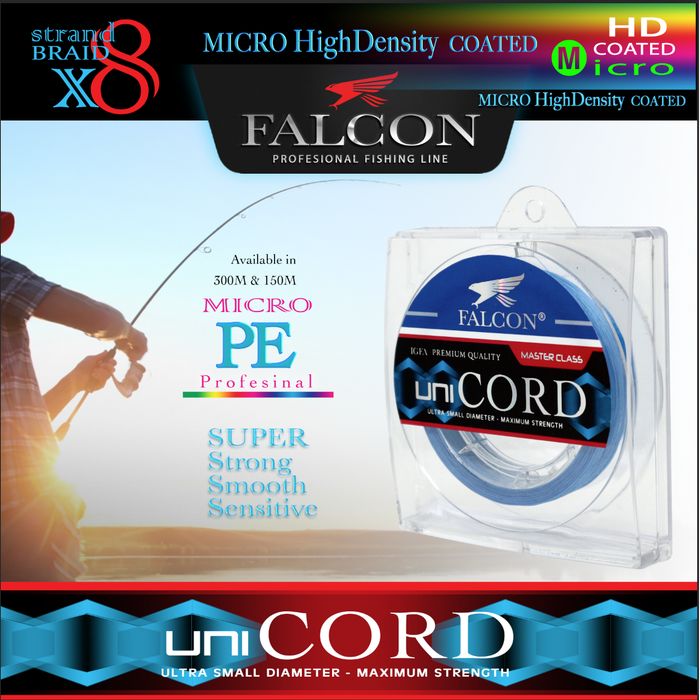 Senar Benang Tali PE X8 Falcon Uni Cord 500M MICRO PE Single Color - PE 0.8, BLUE