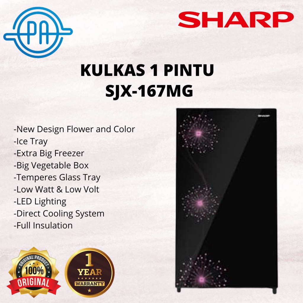 SHARP SJ-X167MG-DP/DB  167MG KULKAS 1 PINTU SJX167MG LEMARI ES