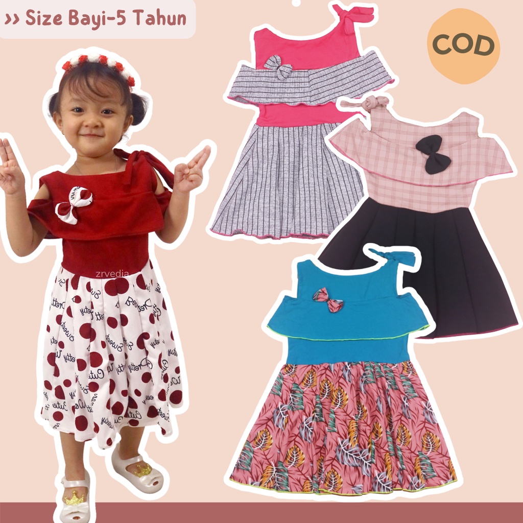 Dress Rachel uk Bayi - 5 Tahun / Baju Anak Perempuan Dres Sabrina Casual Gaun Pesta Daster Export kiosbalitaaprilia