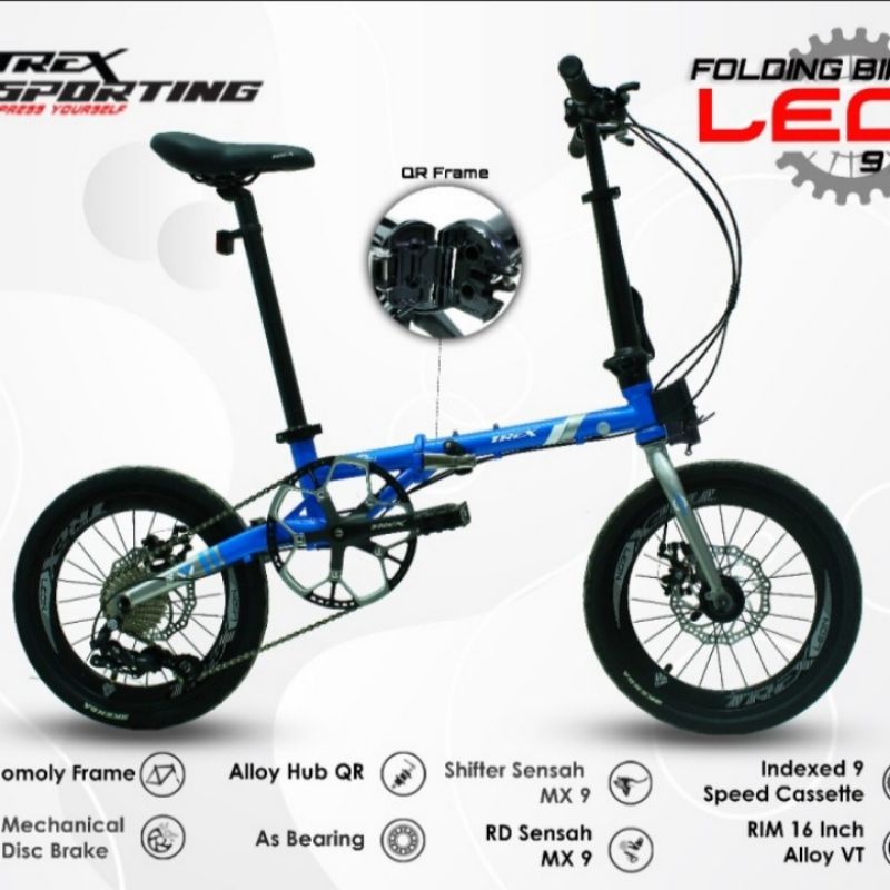 sepeda lipat trex leon 9 speed uk 16 inch
